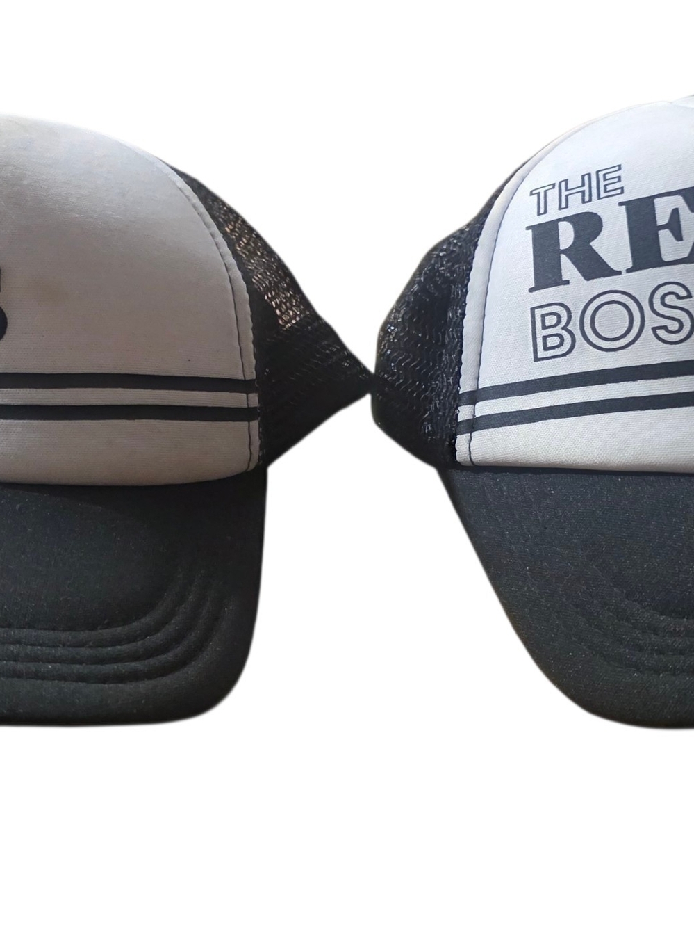 The Boss & The Real Boss Black and White Trucker Cap Set - Bold Lettering
